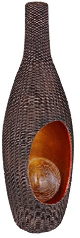 LED Solarleuchte Vase in Korb-Optik mit Glaskugel schwarz goldfarbend 14,3x13x45,5cm von Globo