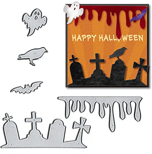 Halloween Ghost Bats Die Cuts for Card Making, Halloween Graveyard Cutting Dies Sets Tombstone Crow Dies Stencils Embossing Template for Scrapbooking DIY Cards Album Crafts Supplies