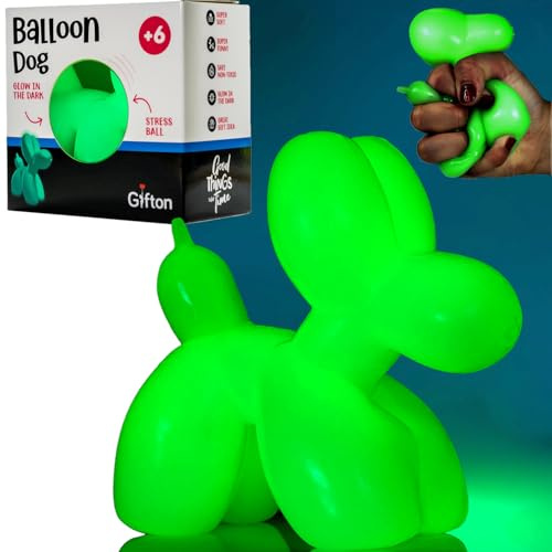 Gifton – Glow in the Dark DNA Stress Ball Balloon Dog - Squeeze Stress Relief Fidget Toy Anxiety Autism ADHD Bad Habits - Sensory Stretchy Rubber Ball - Gift for Kids and Adults Men Women Boy Girl