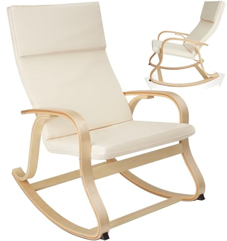 tectake® Fauteuil à Bascule avec Accoudoirs Rocking Chair Fauteuil Relax rembourée Cadre en Bois Fauteuil Salon Veranda, Chaise Ergonomique idéal Détente, Fauteuil Allaitement