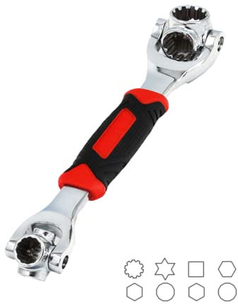MAGIC SELECT Llave de Carraca de Vaso Universal 48 en 1. Llave de Tubo con Cabezal Giratorio 360º, Cabezales 8-19mm. Herramienta de Reparación Multifunción para el Hogar, el Coche. Acero CRV.