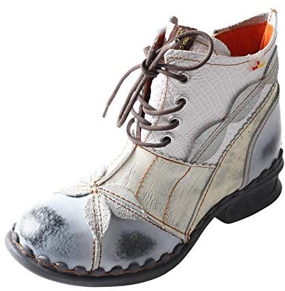 TMA EYES Damen Stiefeletten Niedriger Absatz Schnürung Seitlicher Reißverschluss Mode Leder Booties, Weiss/opulenter Garten, 41 EU