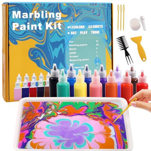 Pintura con Mármol de Agua - Kit de 12 colores para Artes y Manualidades para Niños de 3 años en adelante, Set de Pintura Artística