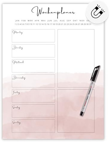 Magnetischer Wochenplaner/Menüplaner/Fitnessplaner (30 x 40 cm) inkl. Folienstift - rückstandslos abwischbar