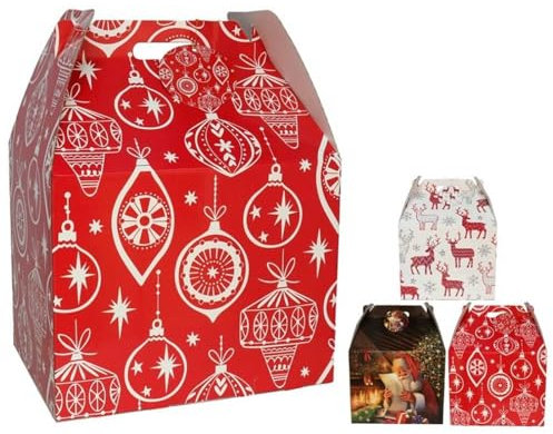 ACAN Tradineur - Pack de 4 cajas de cartón para Lote de Navidad, Cesta Plegable con asa, Guardar Regalos, Botellas Vino, Resistente, 40 x 32 x 30 cm, diseño Aleatorio