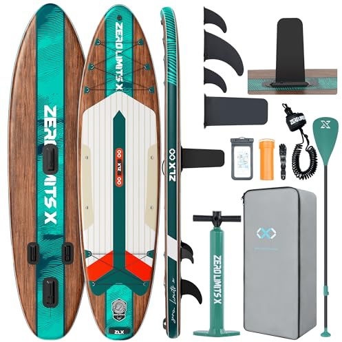 ZLX 30 cm (10,5 fot) uppblåsbar paddelbräda med tillbehör, premium SUP-bräda för alla färdighetsnivåer, ungdomar och vuxna, bred stabil design, halkfri däck (mörkgrön)