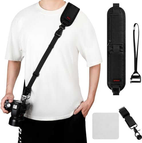 LETREEN Kameragurt, Camera Strap Schnellverschluß mit Schrauben und 2 Tasche, Verstellbarer Kamera Schultergurt Tragegurt für DSLR Kamera