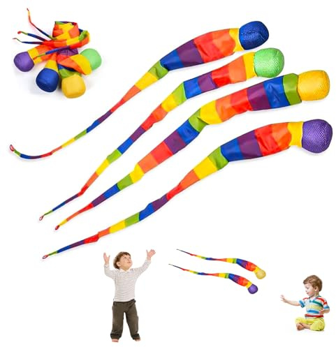 BGNXHYB 4 pezzi Rainbow Tail Ball, giocattolo per bambini, palla da cometa, coda B-all, giocattolo educativo per palline sportive, palline in schiuma (colore casuale)