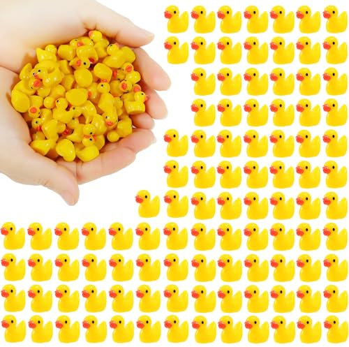 100 Pcs Mini Resin Ducks Bulk Tiny Ducks Set for Potted Miniature Decoration Garden Dollhouse Cake Decoration DIY Slime Kit Craft Charms Party Toys