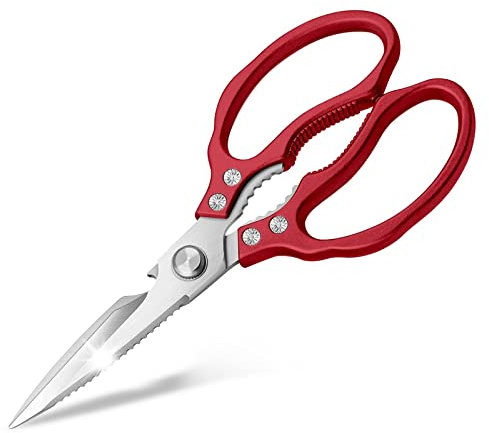 CGBE Kitchen Scissors Heavy Duty, Dishwasher Safe Kitchen Scissors, Multi-Purpose Kitchen Shears for Food, Non Slip Stainless Steel Sharp Cooking Scissors (Red)