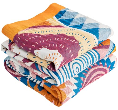 Boho Throw Blanket for Bed - 100% Cotton Ultra Soft Luxury Throw Rustic Fall Quilt,Bird Printed Farmhouse Decor Bed Blankets,Throw for Living Room Sofa Couch Chair (Colorful Sun, 200X230CM)