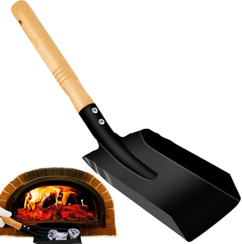 Pala per carbone in metallo resistente, paletta in acciaio resistente con comodo manico in legno per camino, stufa, cenere, rifiuti da giardino e uso esterno (piccola)