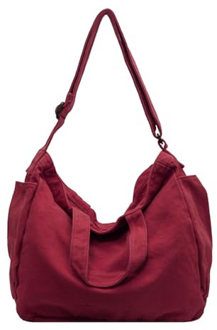 X SIM FITNESSX Unisex Umhängetasche/Schultertasche Cord Tasche Handtasche Leinentasche Damen Shopper Tasche Fashion Stofftasche für Alltag/Büro/Schule/Reisen (Rot)