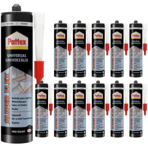 Montage Kleber Weiß- Hochleistungsdichtstoff Universal- Essigsäure Vernetzung - Witterungs & UV-Beständig - Vielseitig Einsetzbar - Bau und Renovierungsbereich - Innen und Außen (12 x 280ml)