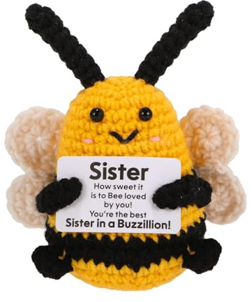 wompolle for Sister Christmas Birthday Gift for Sister Decorations Funny Mini Positive Crochet Bee Animals Affirmation Support Gifts Cheer Up Sisters Presents