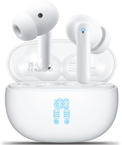 Cuffie Bluetooth, Auricolari Bluetooth Mini Sport 5.4 con 4 HD ENC Cancellazione Rumore Hi-Fi Stereo Touch Control Cuffiette Wireless LED Display 42H Autonomia IP7 Impermeabili,for iOS Android, Bianco