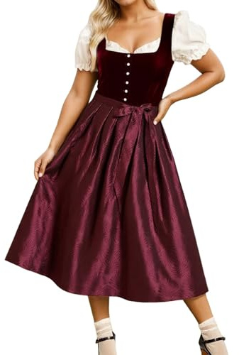Genérico Robe traditionnelle tyrolienne pour femme avec blouse tyrolienne, tablier tyrolien pour la fête de l'Oktoberfest, carnaval, costume traditionnel bavarois, 01 Bordeaux, L