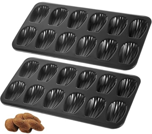 Lot de 2 moules à madeleines 12 cavités en forme de coquilles, moules cuisson antiadhésifs pour biscuits, gâteaux, scone, Whoopie Pie, pour four, moule à madeleines, moule biscuits