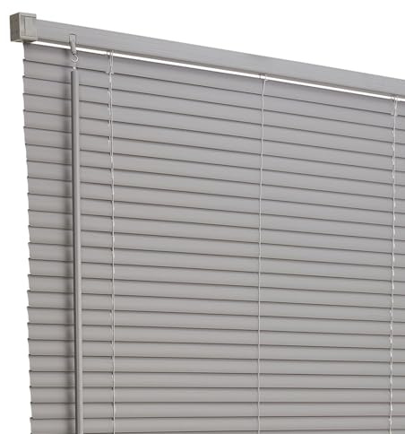 Warmiehomy PVC Venetian Blinds for Windows, Grey Venetian Blinds 45 * 150cm, 25mm Slat, Easy Fit Trimmable Fitting PVC Window Blind Shutters, Light Filtering & Privacy Control for Home Office, Grey
