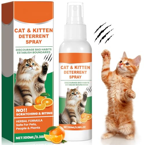 100ml Spray Repellente per Gatti, Disabituante Gatti AntiGraffio, Spray Dissuasore, Contro Le Gatto Cattive Abitudini Pipì Urine, Protezione del Divano Tessuti Giardino Piante, Uso Interno ed Esterno
