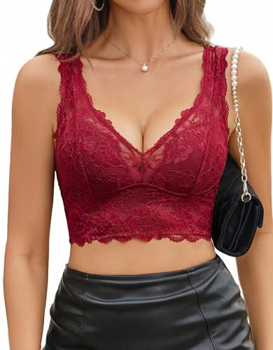 Avidlove Sujetador de Encaje para Mujer Reductor sin Aros Bralette Push-up sin Relleno Sujetador para Uso Diario Bustier de Encaje con Escote en V