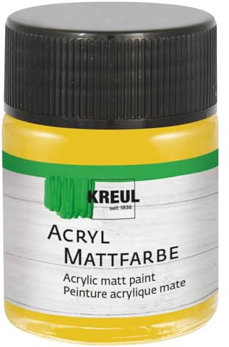 KREUL 75530 - Acryl Mattfarbe, gold im 50 ml Glas, cremig deckende, schnelltrocknende Farbe auf Wasserbasis, für viele verschiedene Untergründe geeignet