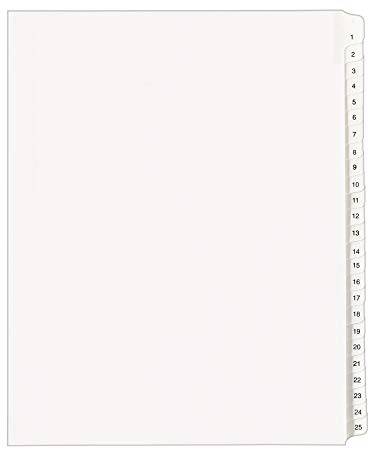 Avery 1-25 Legal Exhibit Dividers for 3 Ring Binders, 25-Tab Sets, Allstate Style, 1 Binder Divider Set (01701)