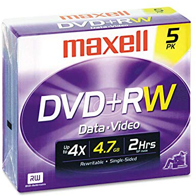 Discos DVD+RW, 4,7 GB, 4 x, con Cajas de Joyas, Plata, Paquete de 5