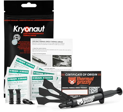 Thermal Grizzly Kryonaut - 11.1 Gram/3 ml Set - 3 x Applicator & 3 x Spatula & 6 x CPU Cleaning Pads Extremly High Performance Thermal Paste - for Demanding Applications and Overclocking