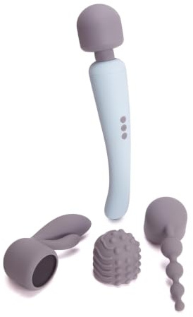 Ann Summers Power Massage Wand Vibrator Set with 3 Attachments Light Blue | USB Rechargable Sex Toy. Smooth Silicone Head with 8 Speeds & 20 Vibration Patterns. 3 Interchangeable Attachments.