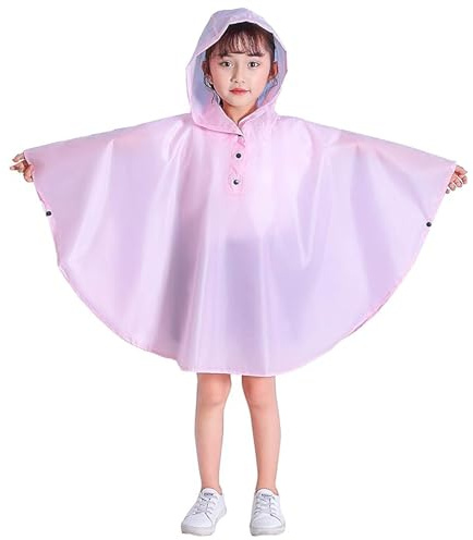 Gaga city Poncho Pluie à Capuche Fille garçon avec Sac Imperméable Enfant Rose clair/XL/140-160cm