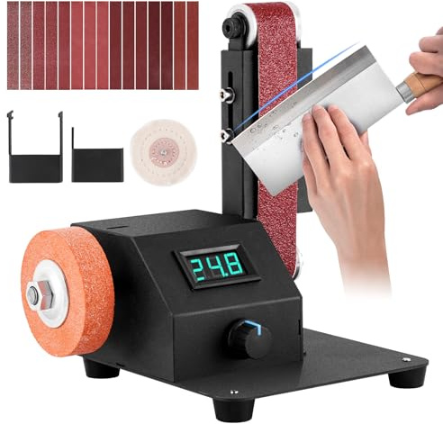 Mini Belt Sander Knife Sharpener Belt Sander Variable Speed Electric Power Belt Grinder with 15PCS 1.2x15in Multi‑Grit Abrasive Belts Low Noise for Knife Making Metal Working Woodworking & DIY