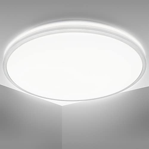 B.K.Licht - LED Deckenlampe mit indirektem Licht, neutralweiße Lichtfarbe, 24 Watt, 3000 Lumen, Deckenleuchte, LED Lampe, Wohnzimmerlampe, Schlafzimmerlampe, Küchenlampe, 38x5 cm, Silberfarbig