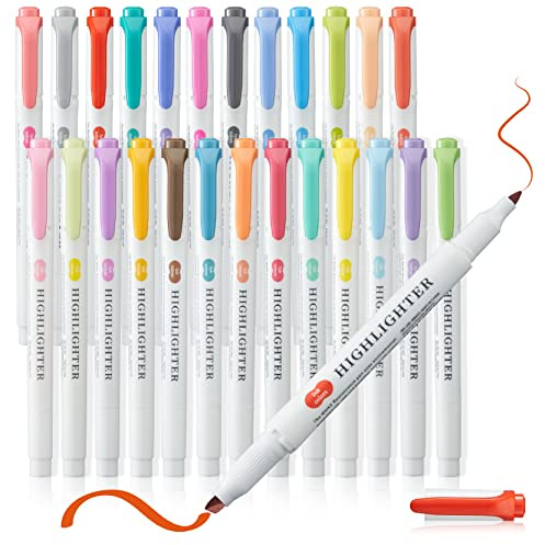 MAIKEDEPOT Pastel Highlighters - 25 Pcs Assorted Colors Dual Tip Real Mild Highlighter Markers, Chisel & Fine Tips for Bible Journaling, Note Taking, School Supplies, No Bleed