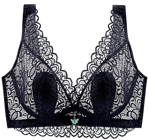 ZESLIV Soutien-gorge minimiseur pour femme avec armatures - Grandes tailles - Soutien-gorge non doublé à bonnets pleins - Dentelle - Bustier push-up - Bretelles larges, Noir , 110C