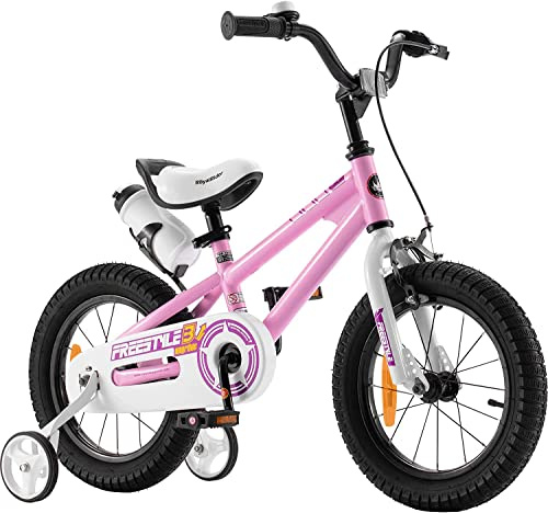 RoyalBaby Freestyle Kinderfahrrad Jungen Mädchen mit Hand- und Rücktrittbremse Fahrrad 14 Zoll Rosa