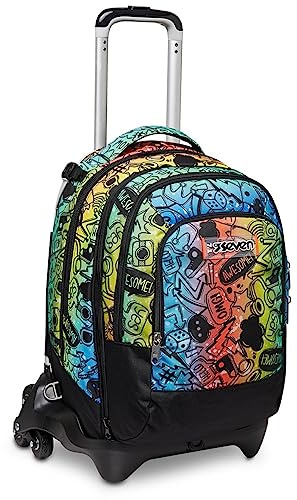 Seven Zaino Trolley Scuola Elementare Bambino, Zainetto Staccabile, Carrello Sganciabile, Spallacci a Scomparsa, 3 ruote, colorato