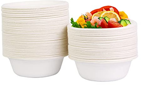 AHPYEUHK Einweggeschirr Suppenschalen Einweg 350ml Einwegschüsseln Schalen 120 Stück Zuckerrohr Bagasse Einwegschalen,Suppenschalen, Suppenteller Umweltfreundlich & Kompostierbar Schüssel