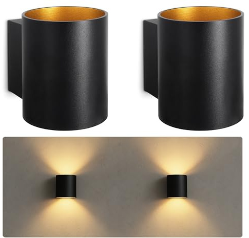 SSC-LUXon – Set med 2 TUANI vägglampor svart och guld I Up & Down-lampa med G9-sockel I modern rund inomhusarmatur