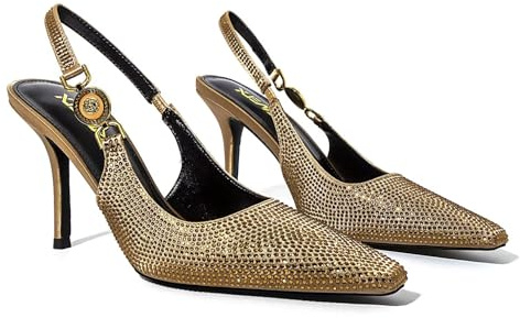 CHMILE CHAU Zapato Tacones Elegantes Mujeres -Sandalos Mujeres-Stiletto-Sexy Tacón Aguja-Punta Puntiaguda Cerrado-Fiesta-Lujo Moda Brida Trasera Zapato Mujer Tacón 11-CHC-19, dorado, 38.5 EU
