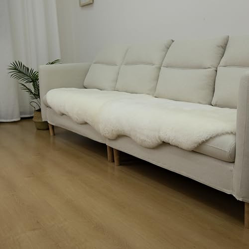 AGFNGE Natural Sheepskin Hair One Piece Rug, Luxury Australian Sheepskin Rug, Natural Sheepskin Rug, Soft Real Sheepskin Bedroom/Living Room Sheepskin Rugs (Pearly White, 2×6 feet)
