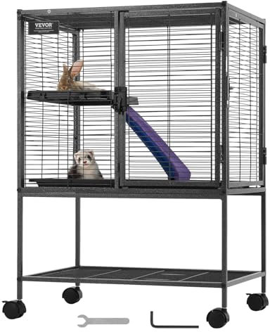 VEVOR 610x440x865mm Frettchenkäfig aus Metall, 2-stöckiger Kleintierkäfig mit Rampen und Tablett, einfach aufzubauen für Hausratten, Hamster, Meerschweinchen, Chinchillas, Eichhörnchen, Igel, Hasen