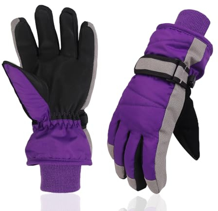 XTACER Kids Ski Snow Gloves Snowboard Winter Warm Cold Weather Gloves for Boys Girls Children (Deep Purple, 10-12 Years)