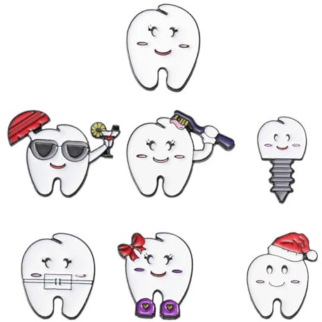 WANGCL Lot de 7 badges en émail pour dents, badges dentaires de dessin animé, broches en métal punk, adaptés pour Noël, anniversaire, anniversaire