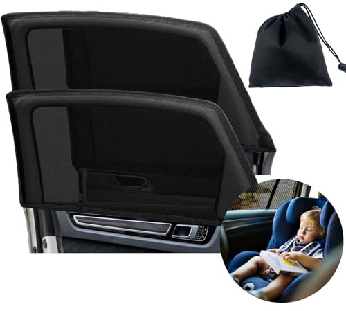 GOLDEROC Baby Car Sun Shade (Pack of 2) - UV Protection & Breathable Spandex, Window Sun Shade for Kids, Fits 98% of All SUV Models, Ideal for Travel & Camping