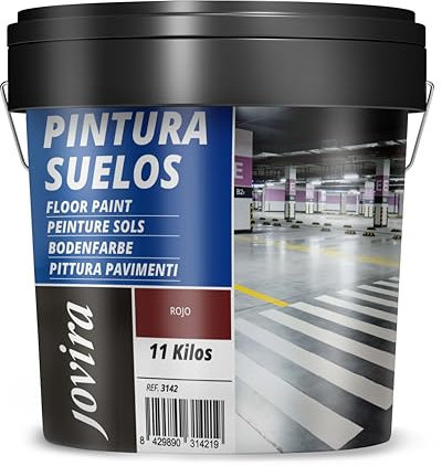 JOVIRA PINTURAS Pintura Suelos, Garajes y Pavimentos Deportivos -11 KG- en general, acabado Mate. Protege y decora las superficies de hormigón, cemento y asfalto. (11 Kg, Rojo) A-17D