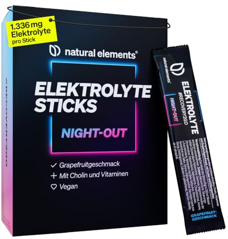 Elektrolyte Sticks NIGHT-OUT – 20 Sticks Grapefruit-Geschmack – Elektrolyt Pulver mit 1336mg Elektrolyten – mit Cholin für die Leberfunktion* – inkl. Antioxidantien* – vegan
