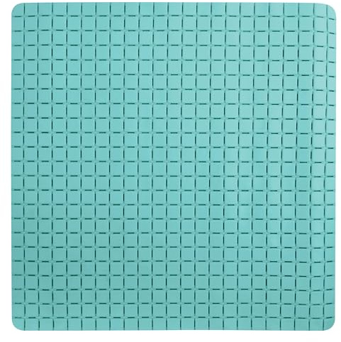 MSV - Alfombrilla de Ducha de Goma Antideslizante Quadro - 54 x 54 cm - Azul Agua - Superficie Texturizada para Mayor Seguridad - Diseñada para duchas y bañeras estándar