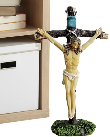 Genérico Estatua De Jesús Crucificado | Escultura Religiosa De 18 Centímetros | Decoración De Resina para Iglesia Apartamento Estantería Sala Cocina | Figura Crucifijo Mesa