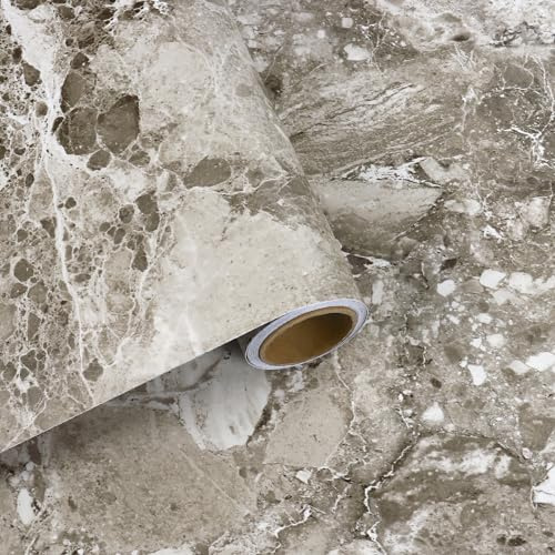 VaryFloral Tapet, marmorutseende, ljusbrun, 30 cm x 300 cm, självhäftande film, möbler, vit, ljusbeige, marmor, trådmöbelfolie, självhäftande, matt, avtagbar, tvättbar tapet, vintage, folie för möbler